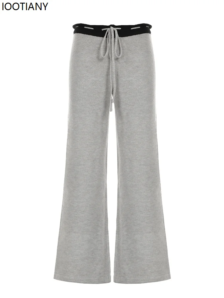 Loose Knitted Casual Pants Retro Star Woven Elastic Lace-up Pants Low Waist Wide Leg Pants Y2k Trousers Korean Fashion Flared