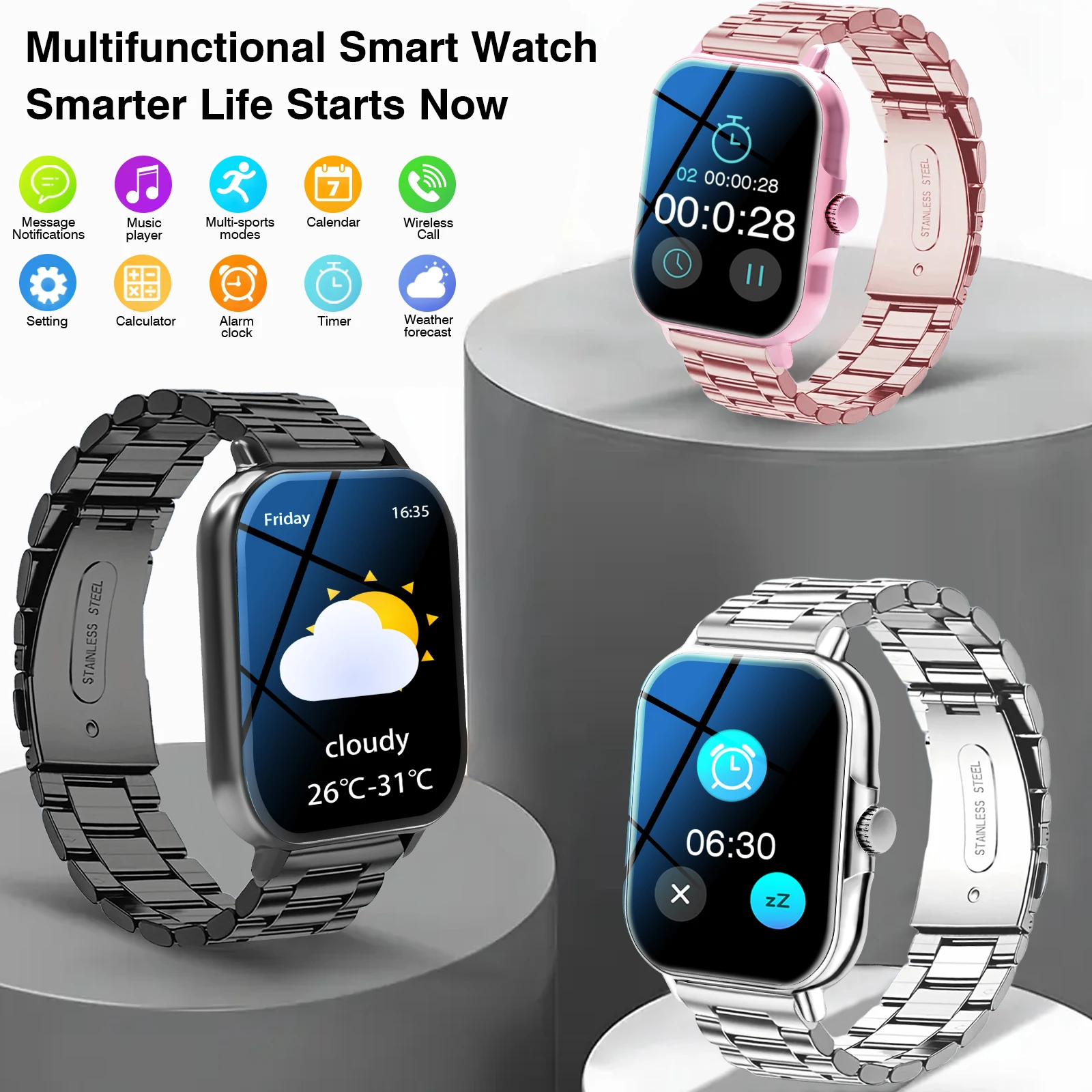 ساعة ذكية للرجال 2025 مزودة بخلفيات عالية الدقة وأشرطة مزدوجة (ستانلس ستيل + سيليكون)، أوضاع رياضية لمشغل موسيقى الاتصال اللاسلكي #4