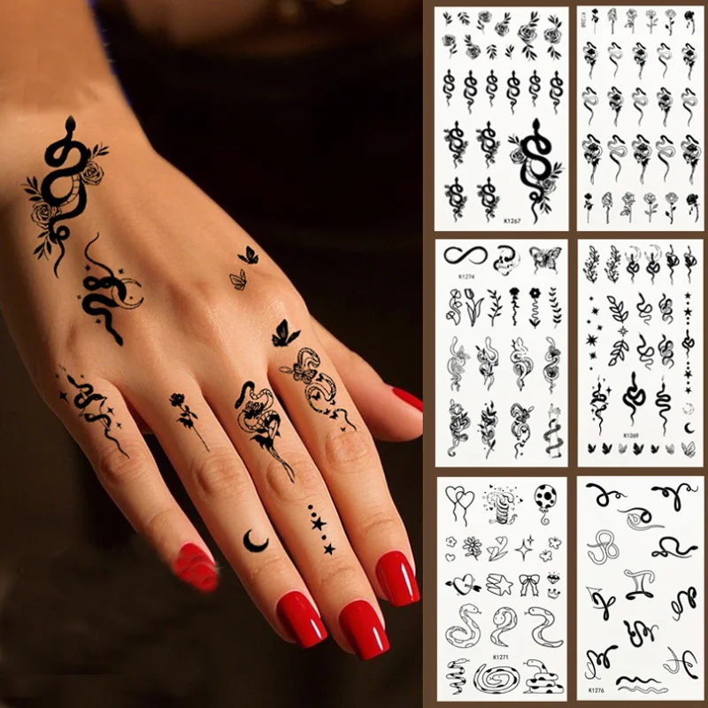 Snake Finger Tattoo Sticker Waterproof DIY Tattoo Decals Female Male Hand Arm Body Art Black Tattoos Transfer Fake False Tattoos