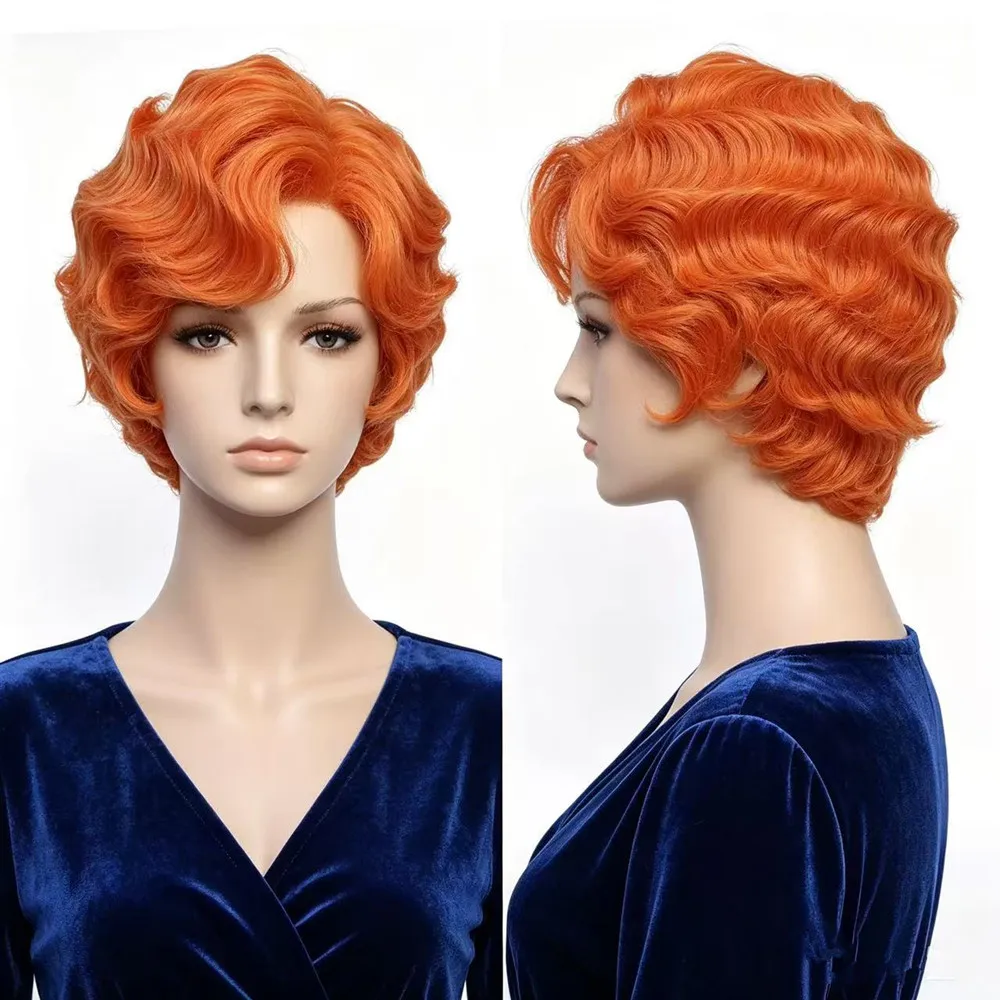 

1920sOrange Finger Wave Wig for Women Short Flapper Synthetic Wig Heat Resistant Vintage Costume Wig for Halloween Cosplay Party