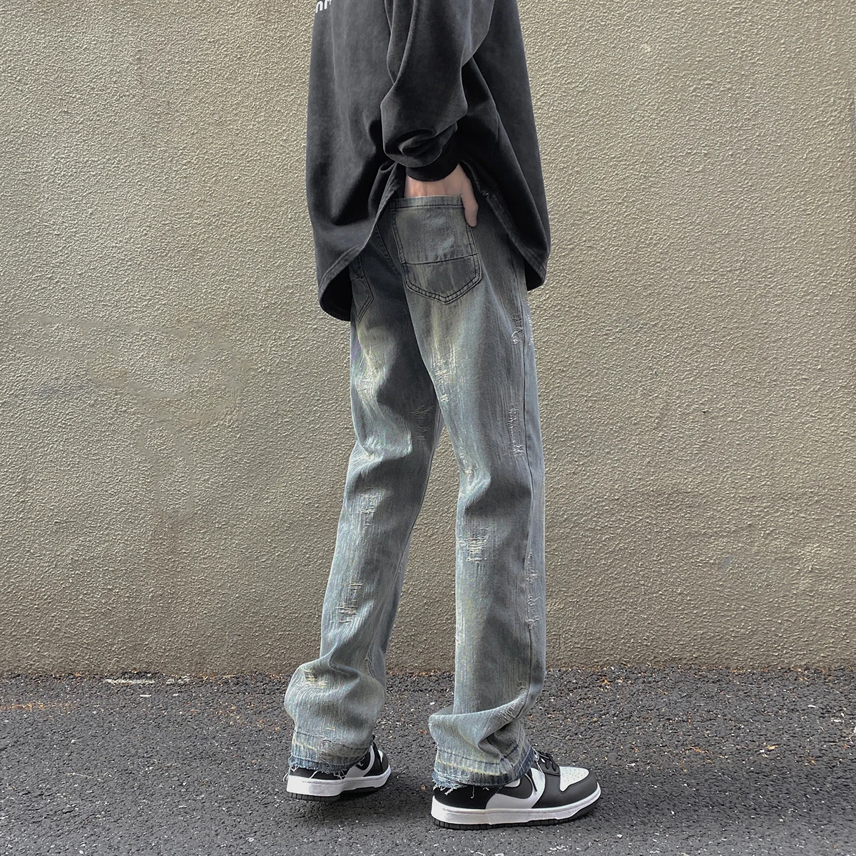 

Cleanfit Loose Wide Leg American Sle Men's Jeans Spring Autumn High Street Vibe Straight Cut Denim Trousers Trendy Youthwear