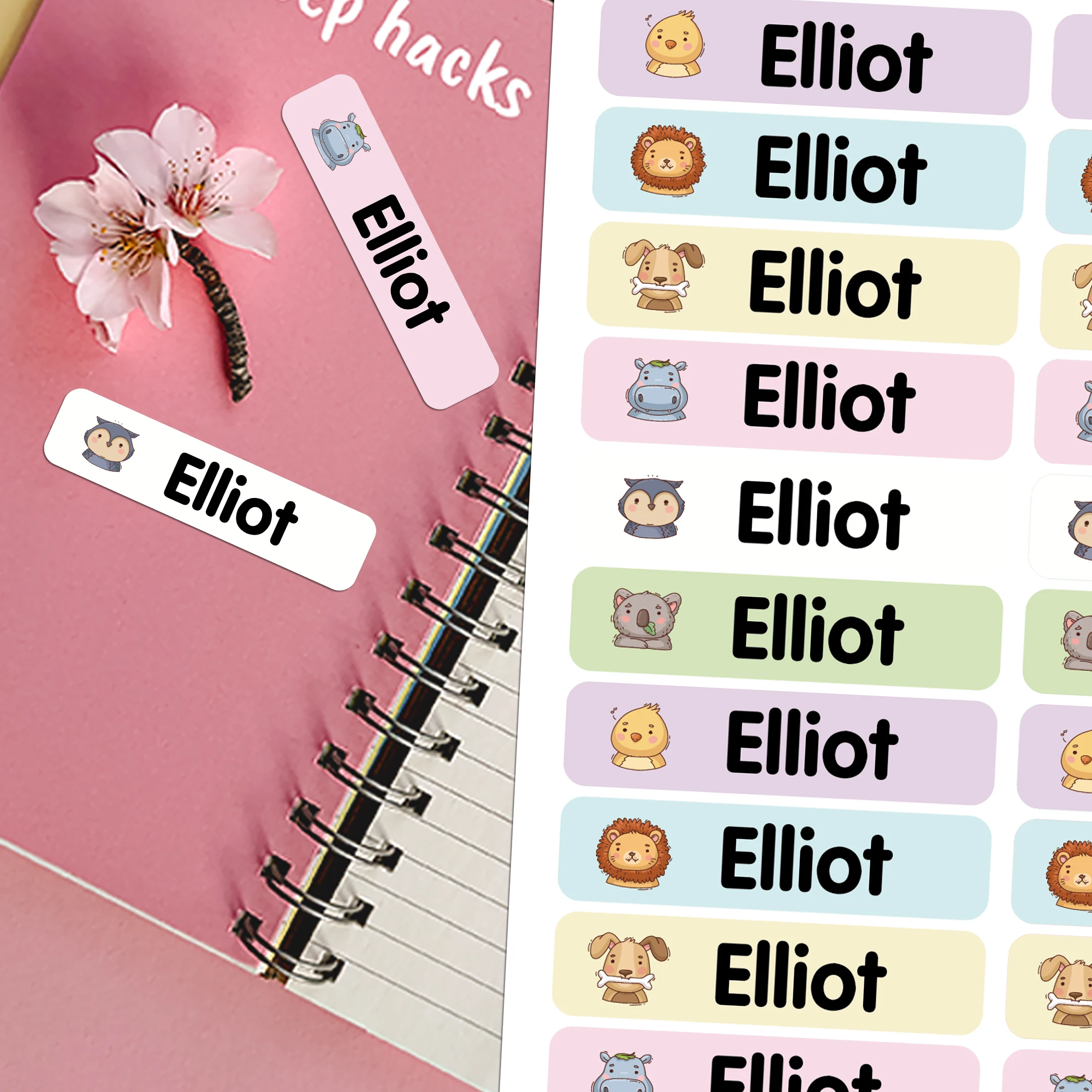 Custom Personalized Name Tags Stickers Cute Animal Labels For Water Bottles Lunch Boxes Stationery Kids Daycare Easy To Apply