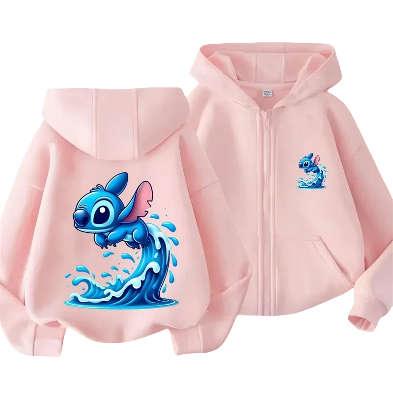 

Stitch Kids Zipper Hoodie Cartoon Print Autumn/Winter Long-sleeved Sweatshirt Casual Top For Boy And Girl Outdoor Disney Jackets