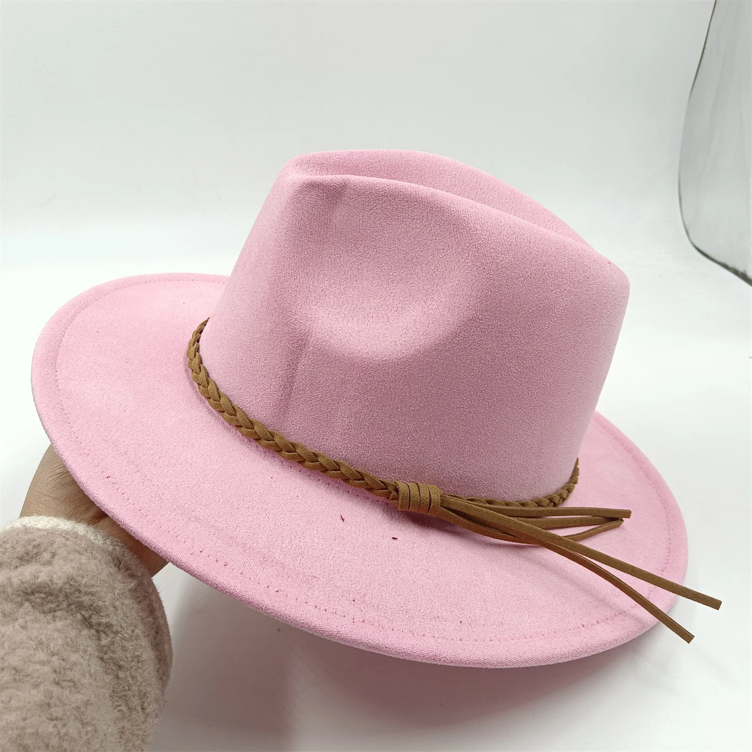 New Yellow Suede Fedora Jazz Cap Chapeau Femme feutre Panaman Hat Fedora Hat for Women Men Belt Vintage Trilby Caps