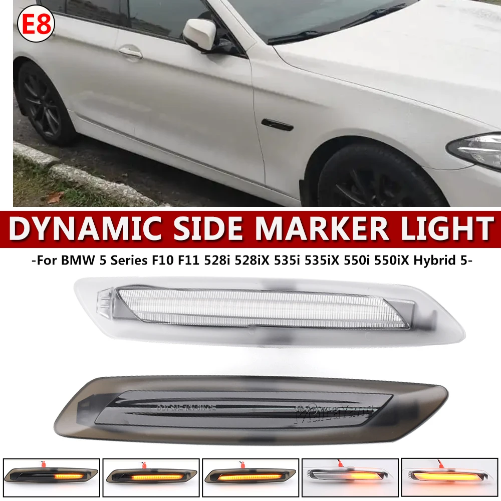 2x For BMW 5 Series F10 F11 Sedan/Touring Pre-LCI 2011-2013 Dynamic Led Fender Side Marker Lights Flowing Turn Signal Blinker