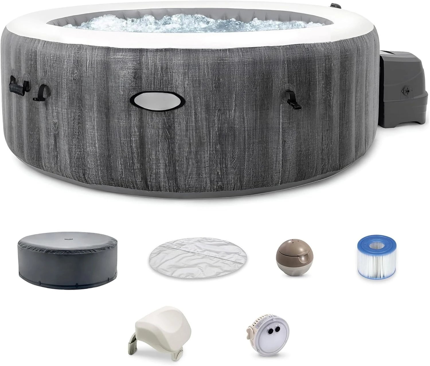 Greywood Deluxe Inflatable Spa Set: Includes Energy Efficient Cover ,Spa Control App, Wireless Control Panel,4 Person Capacity