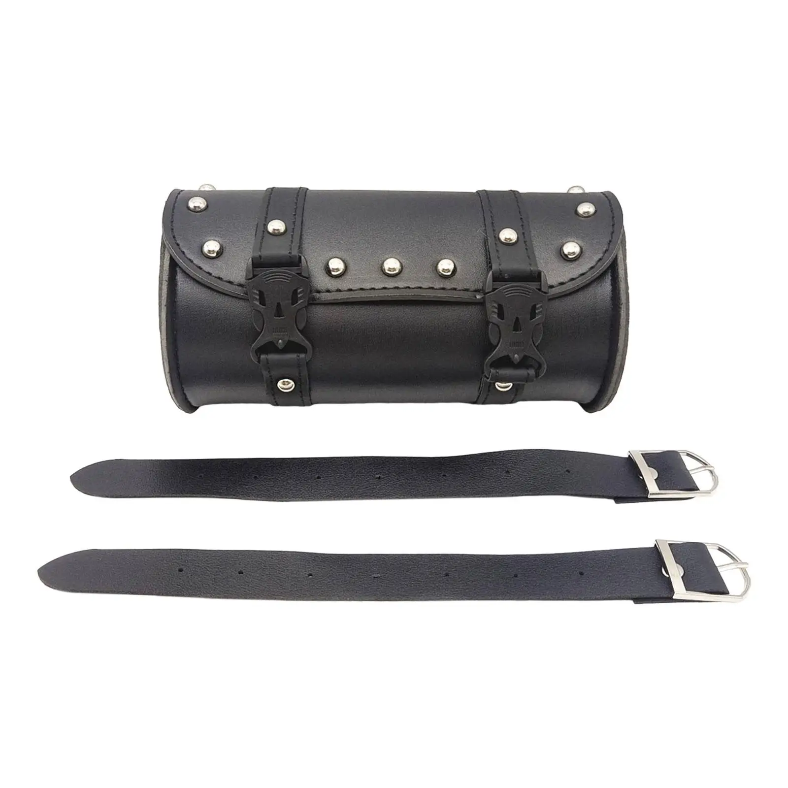 Generic Motorcycle Saddlebag Double Strap Studded PU Leather Gifts Storage Tool