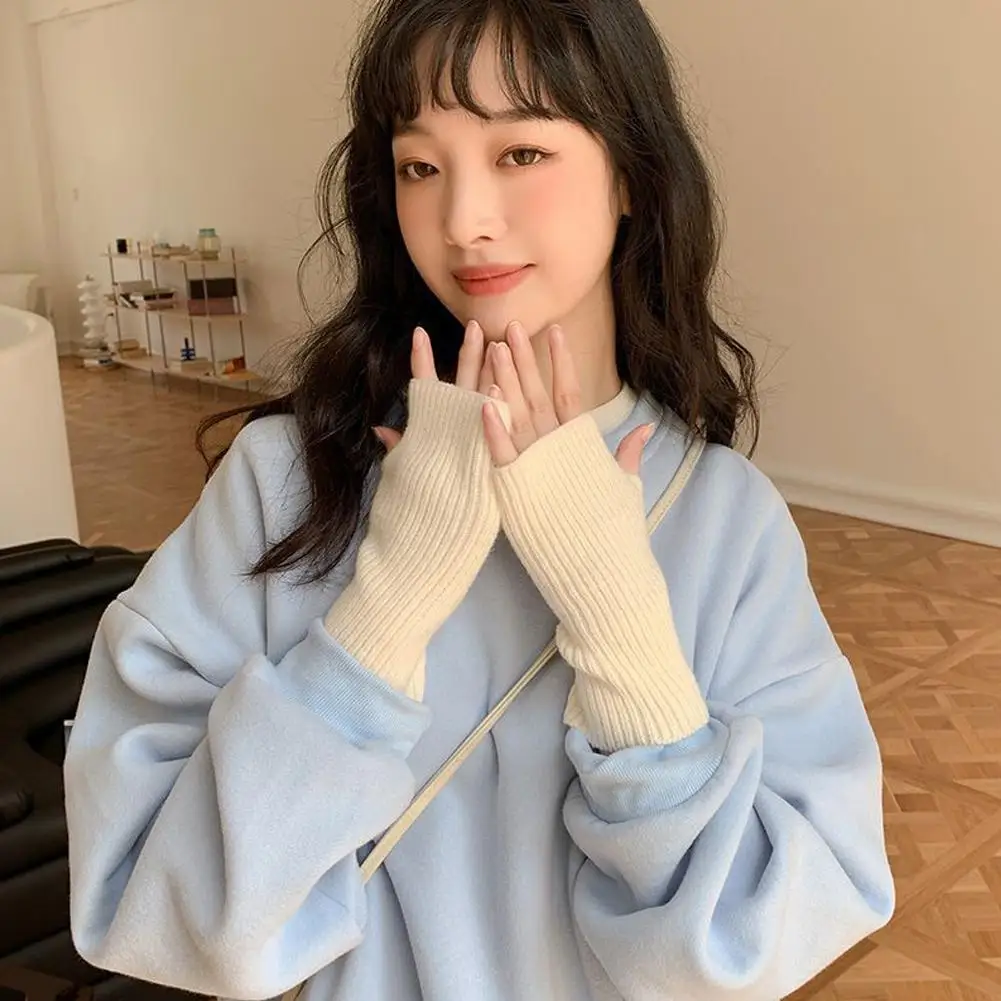 Guantes tejidos de otoño e invierno, Guantes cálidos de medio dedo para mujer, Guantes suaves y cálidos de medio dedo, Guantes Unisex