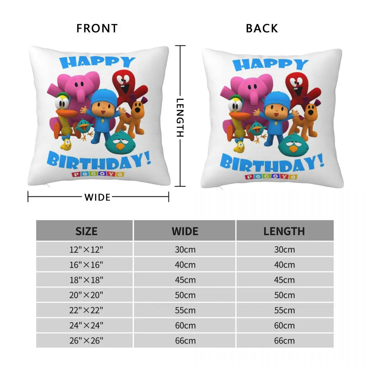 Happy Birthday Boy-Girl-Pocoyo! Square Pillowcase Pillow Cover Polyester Cushion Decor Comfort Throw Pillow for Home Living Room