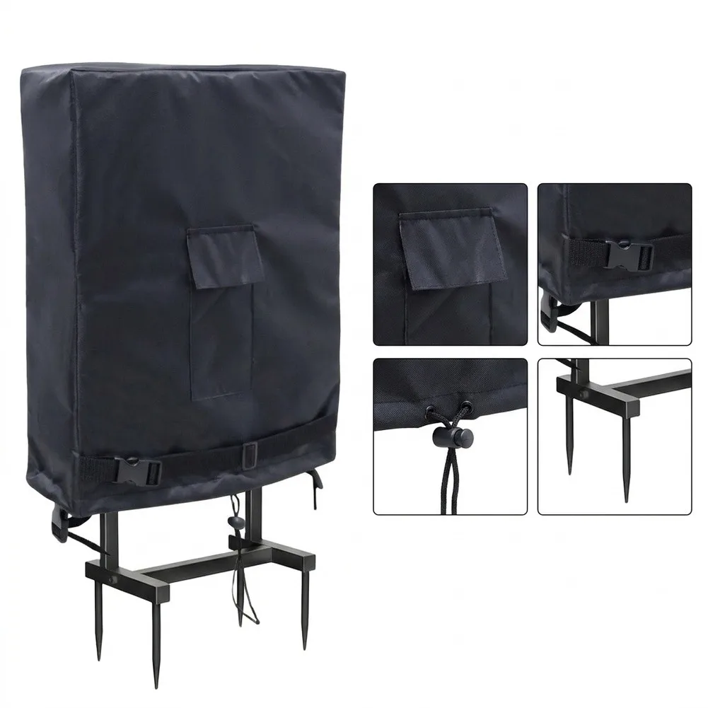Garden Hose Rack Cover with Front Pocket and Bottom Buckles for Adjustable Telescopic Cord 80x25.4x90cm Black 420D Polyester