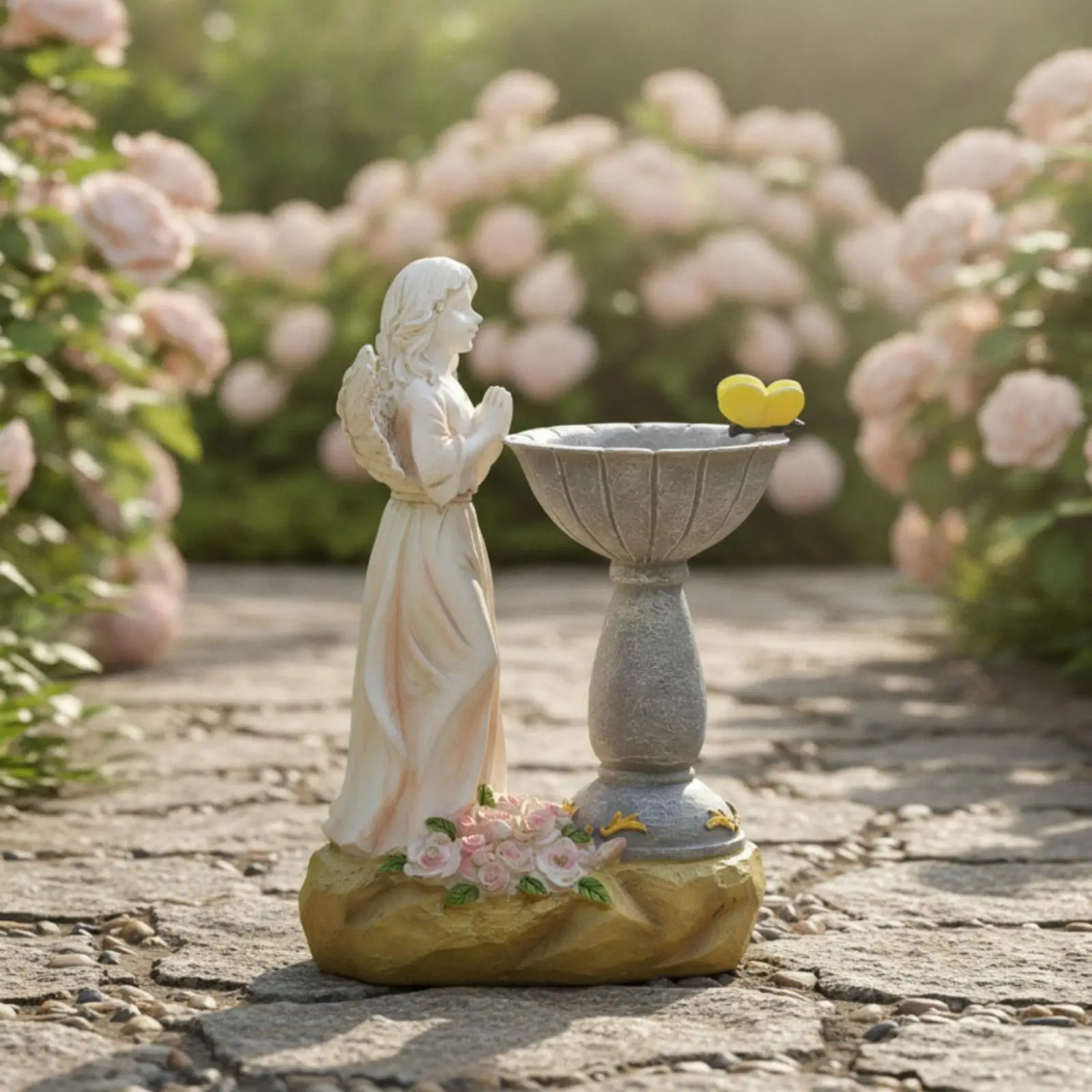 Solar Angel Courtyard Sculpture Resin Garden Statue with Planter Bowl for Outdoor Patio Decoration
