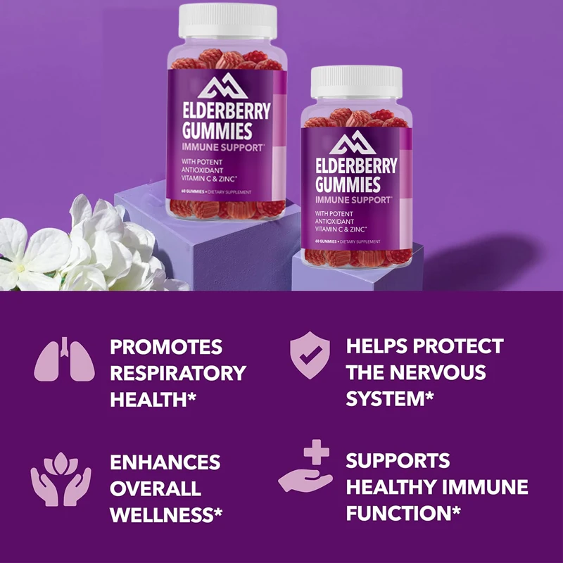 

Children's elderberry gummies contain zinc and vitamin C for immune support, with 60 vegetarian gummies