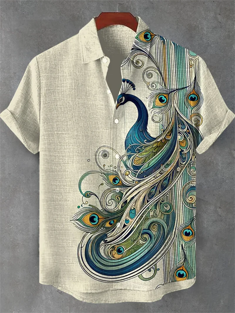 New Men's Linen Short Sleeved Shirt Style with Comfortable Fabric and 3D Artistic Octopus Print Ocean Pattern Top