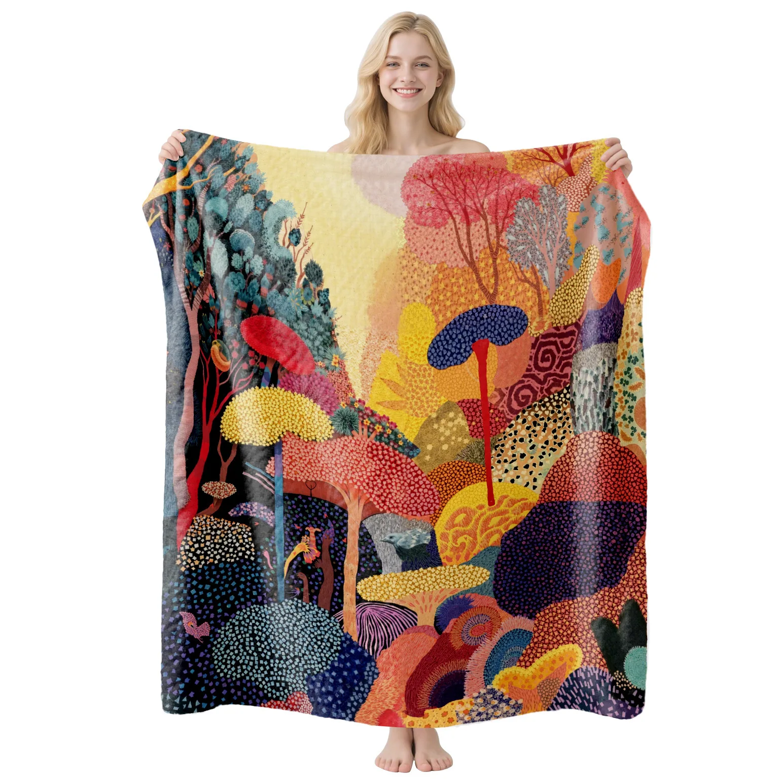 Throw Blanket Abstract Colorful Tree Forest Hill Landscape Cozy Bedding Sofa Blankets Modern Art Room Decor Birthday Blanket