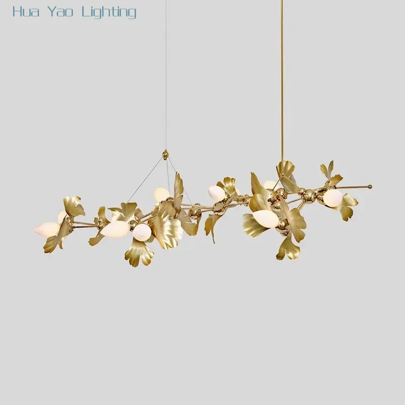 French Gingko blossom Pendant Lamp Copper Chandelier 2025 Living room Dining Bar Kitchen Island Lanterns Led Indoor Lighting
