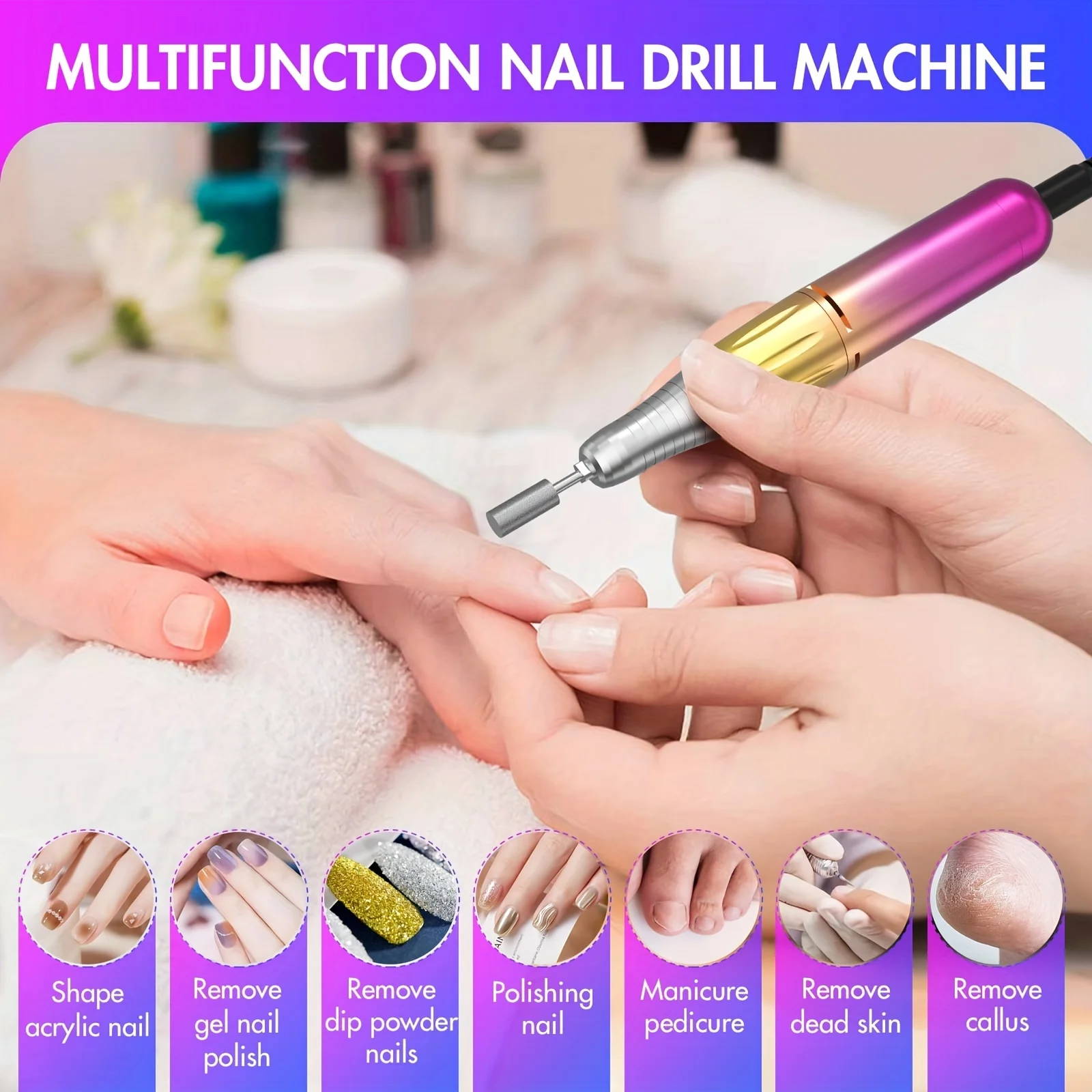 

Electric Nail Drill 45000RPM High Speed Professional Portable Nail File Kit For Acrylic Gel Nails Manicure Pedicure Polishing