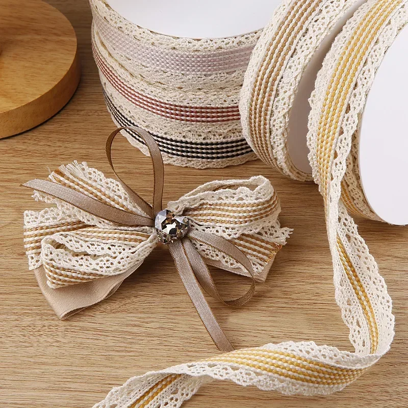 Kewgarden 35mm Lace Edge Stripe Ribbons Handmade Tape Carfts DIY Hair Bows Sewing Accessories Make Materials 10 Yards