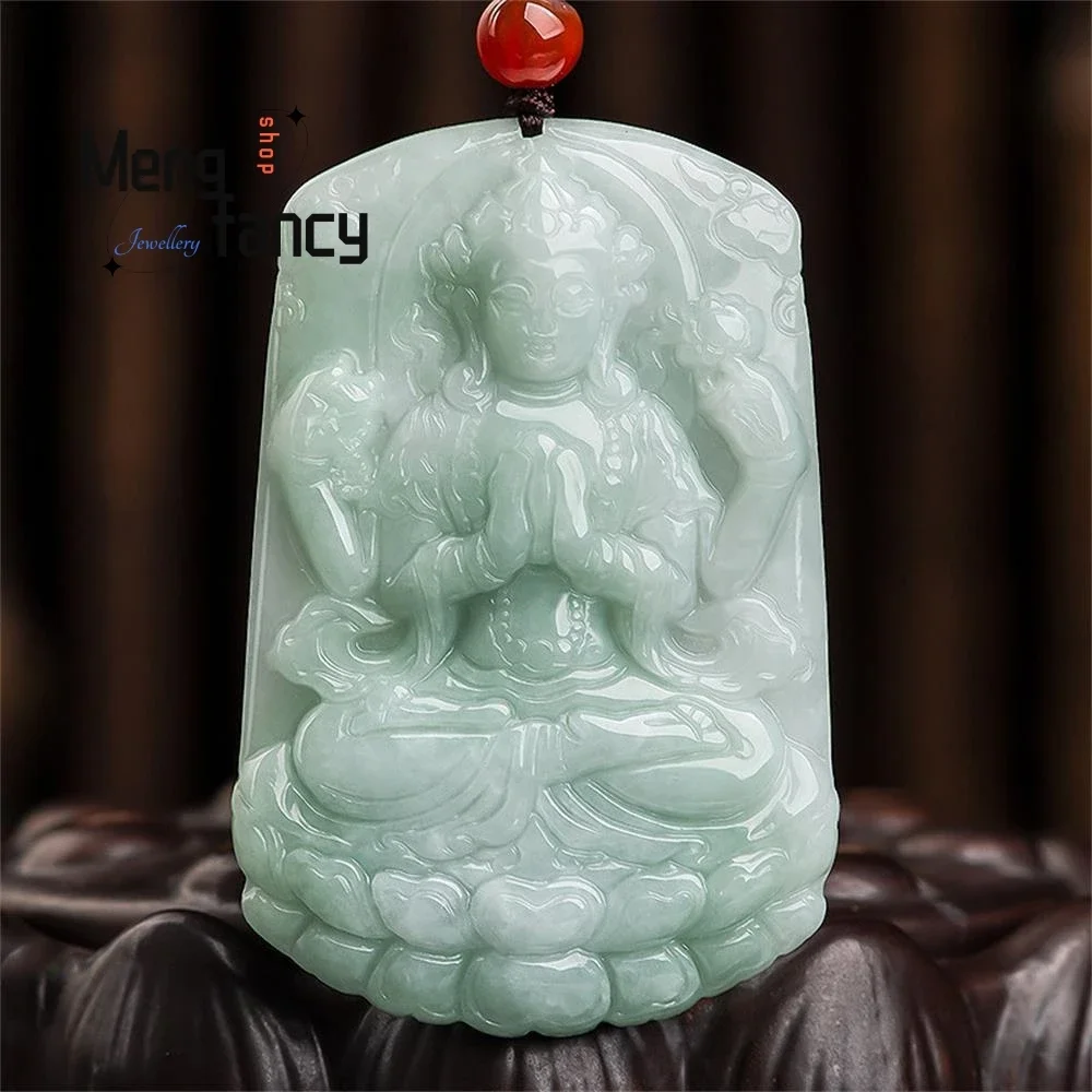 

Natural Myanmar A-goods Jadeite Thousand Hands Goddess of Mercy Ice Jade Pendant Zodiac Rat Guardian God Fashion Jewelry Amulets