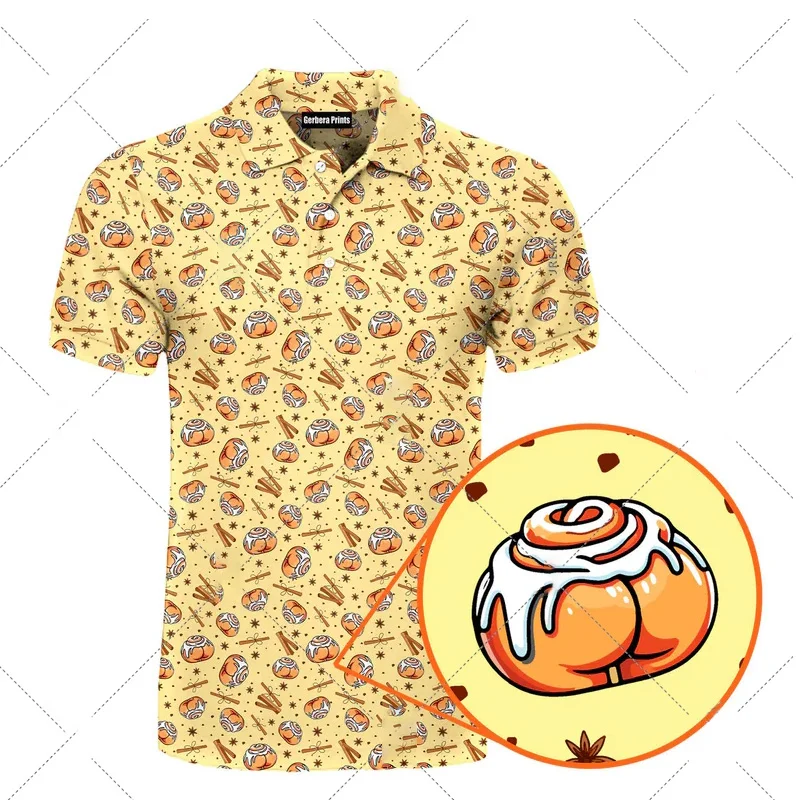 Mens Fun Pop Style Pattern Polo Shirt - Retro Style Full Version Pink Ribbon Printed Collar Short Sleeve Top,Business Casual Top - view 3