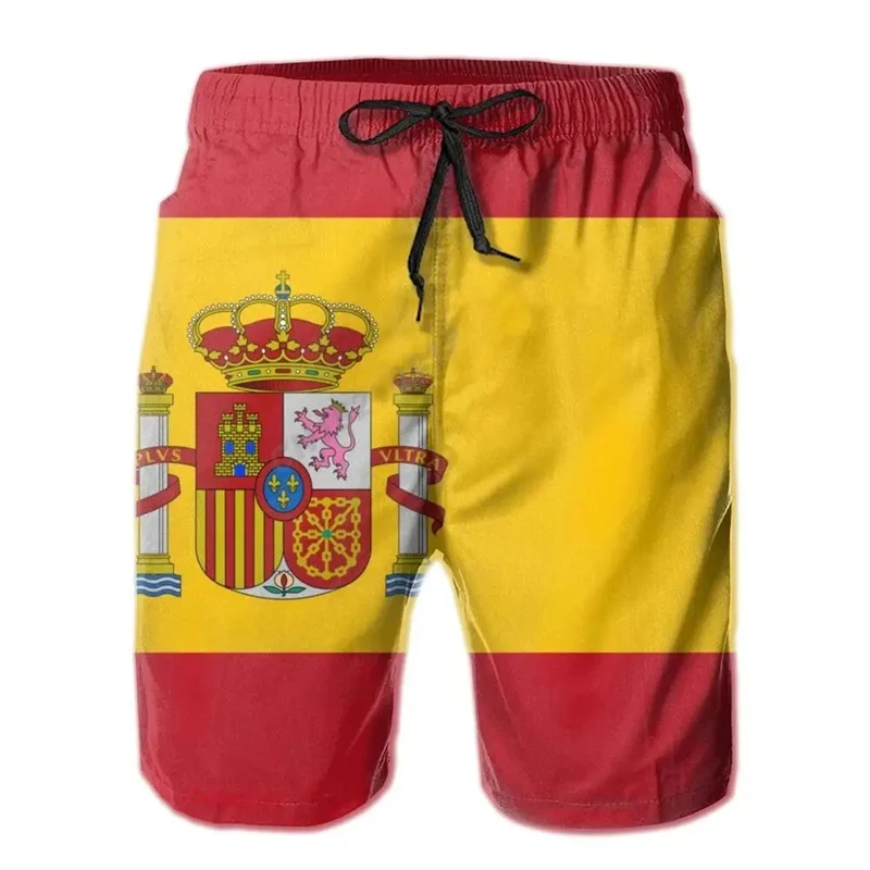 Summer Men\'s Swimsuit Spain Flag Print Surfing Board Beach Shorts New Fashion Oversized Trunks Sportwear Briefs Boy Short Pants