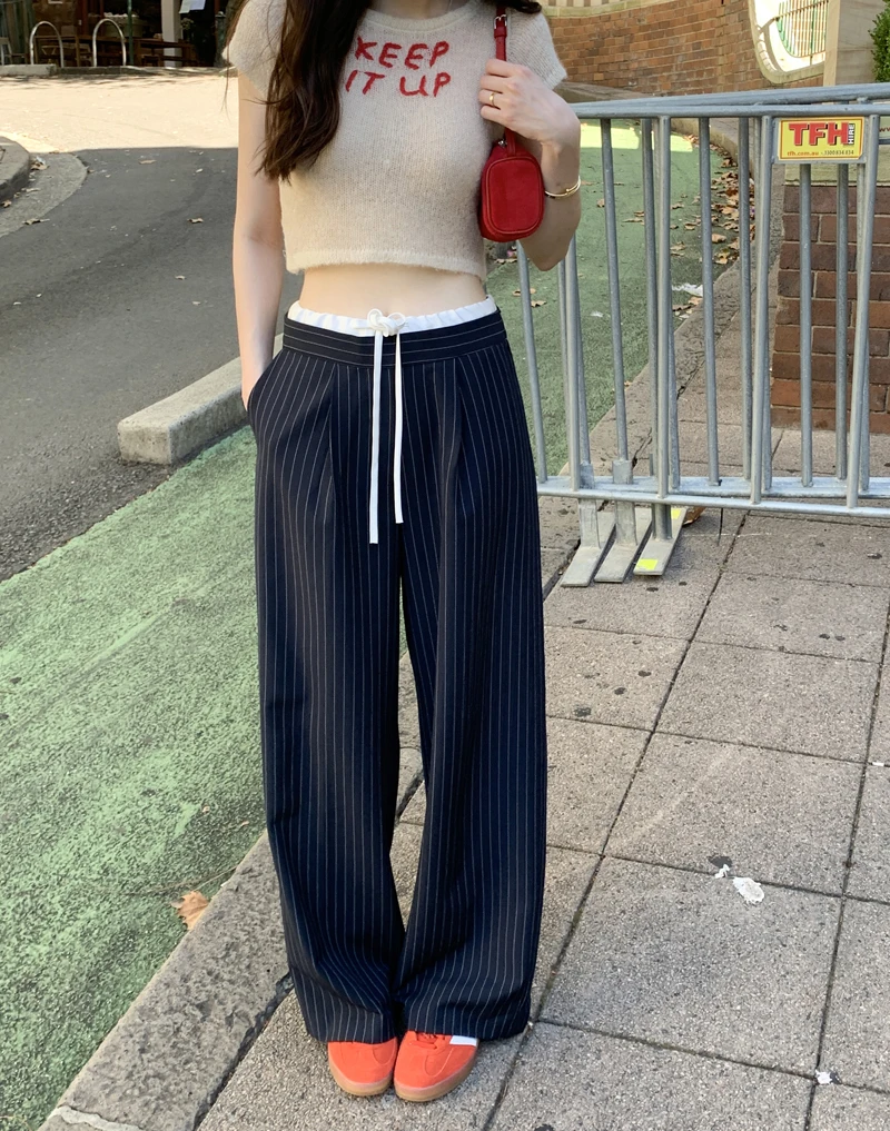 

Korean style Striped Wide Leg Pants Casual Pants Women