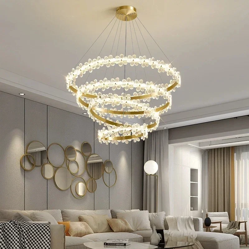 

Nordic Light Luxury K9 Krystal Chandelier Petal Ring LED Living Room Personality Home Decoration