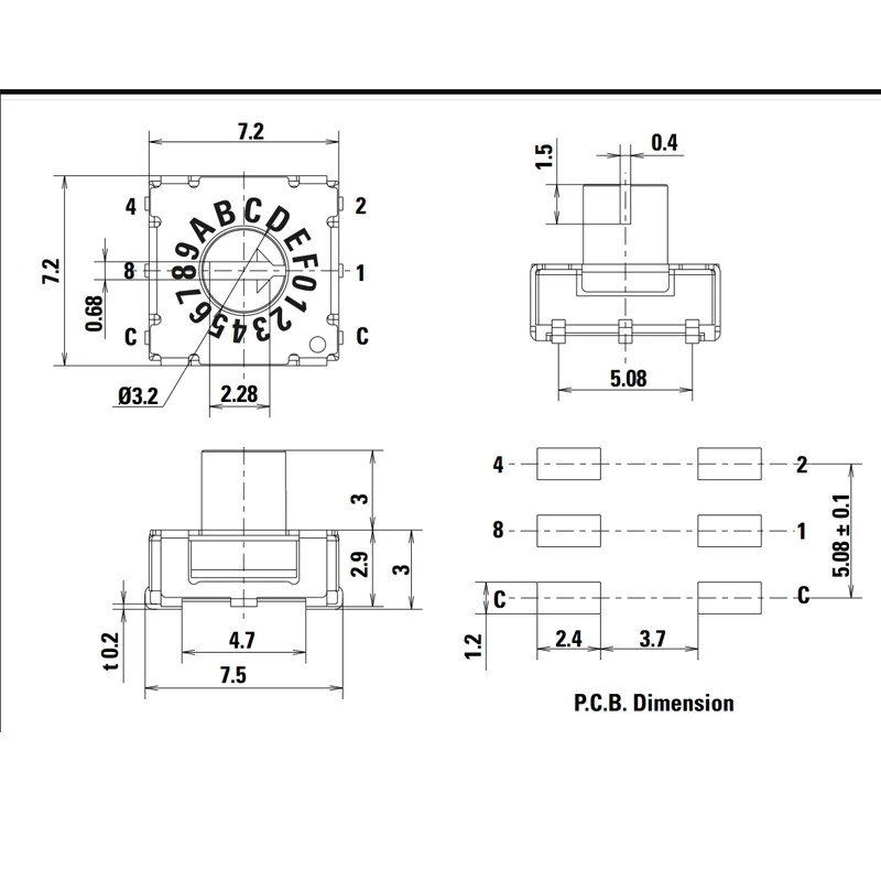 1 ชิ้น/ล็อต U.S.A. C & K RTF16R3JR 0-F/16 ตําแหน่ง ROTARY Dial รหัสสวิทช์ภายใน Patch 6-Pin พร้อมที่จับ 3 มม.