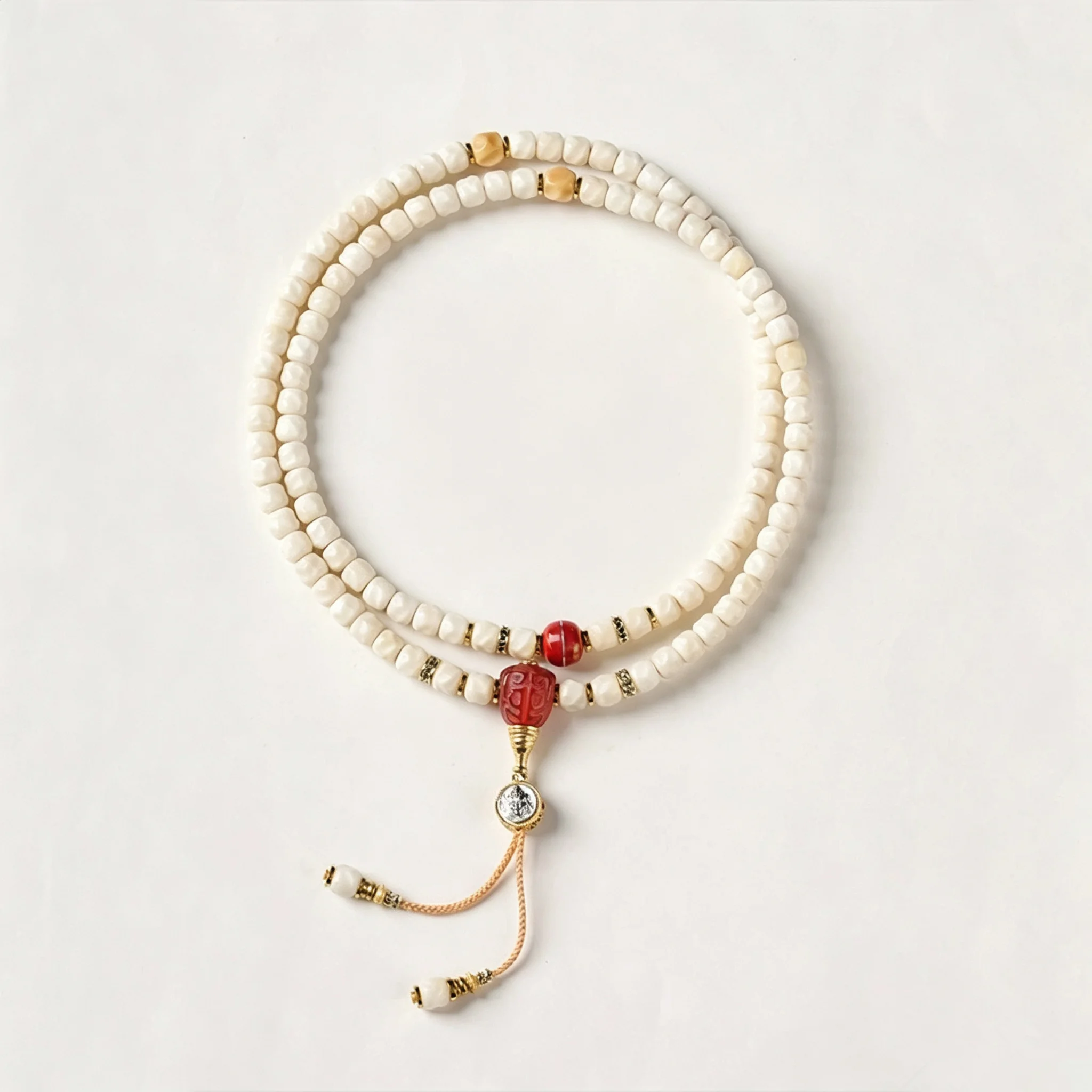 Natural White Jade Bodhi 108 Mala Beads Necklace Handmade Meditation Prayer Beads Multilayer Wrap Bracelet for Yoga Spiritual