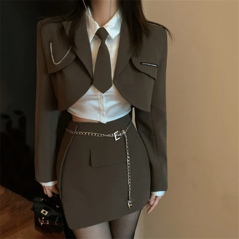 Girls Uniform Korea School Uniforms for Woman Suit High School Student Mini Skirt Hot Girls Tie Shirt Chain Belt College Party