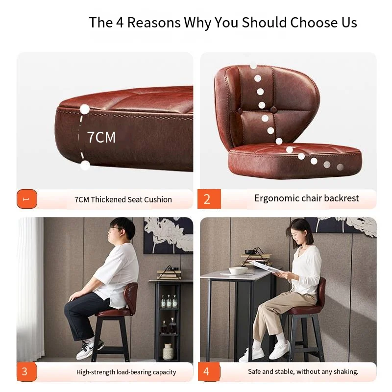 Bar Stools，Modern Faux Leather High Barstools with Back and Solid Wood Legs， Island Chairs for Kitchen Island, Bar, Counter