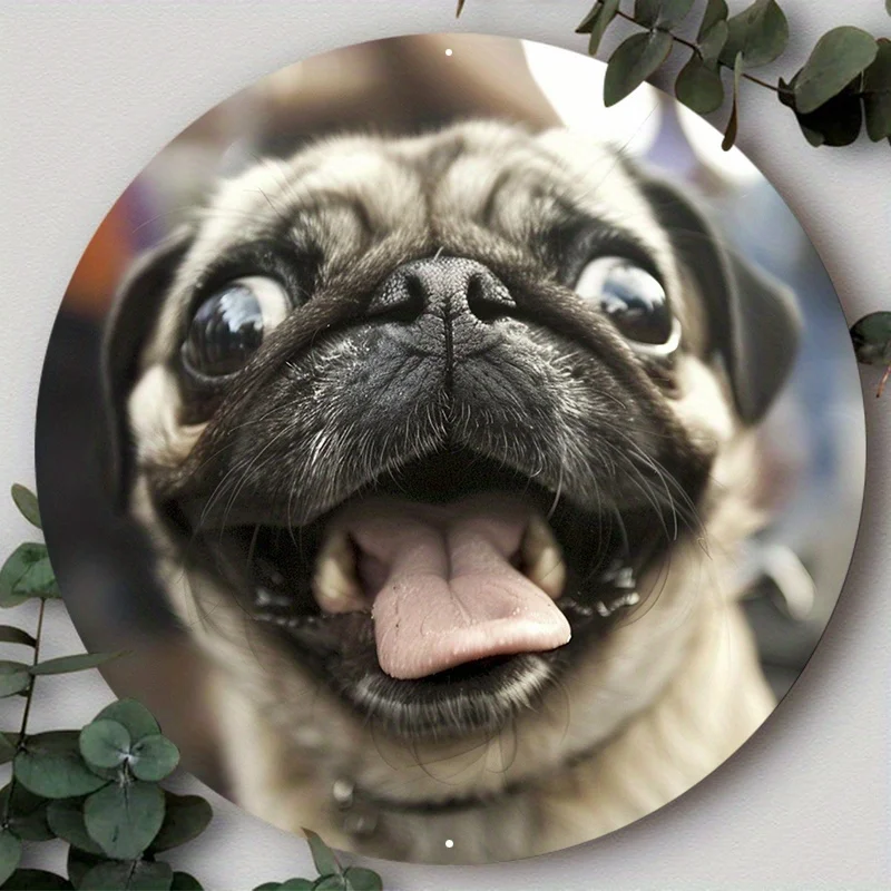 

Mask Theme Cute Dog Gift Round Aluminum Metal Sign Art Decorative Plates for Wall Decor in Home Office Bar Cafe Club Yard