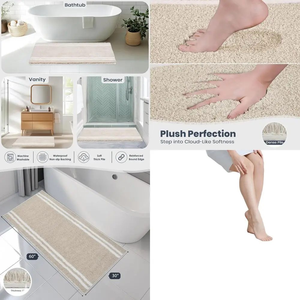 

30x60 Ultra Soft Non-Slip Bath Rug, Quick-Dry & Absorbent Shaggy Microfiber Mat for Shower, Tub, and Sink, Beige