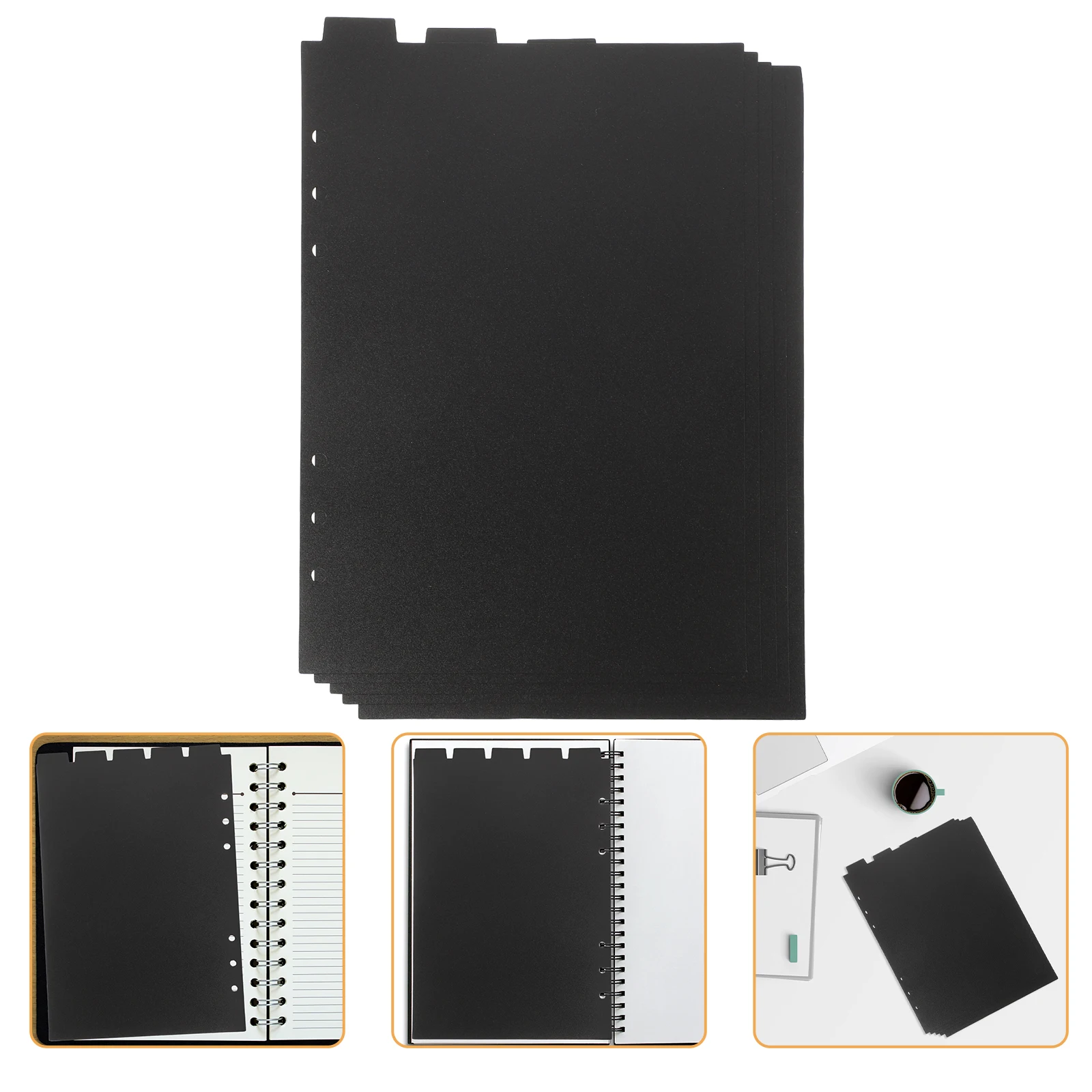 5Pcs A5 Black Plastic Dividers for 6 Ring Binder with Tabs Index Divider Organizer for Files Notebooks Planners