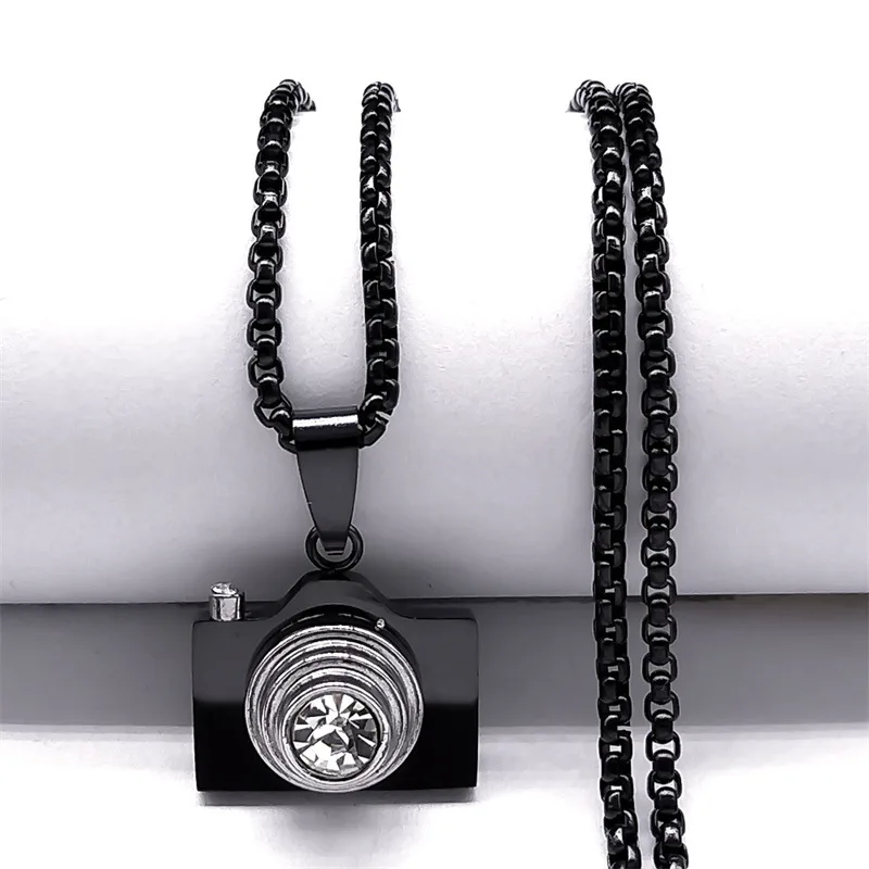 2024 new fashion simple camera rhinestone pendant necklace temperament all men and women collarbone chain accessories