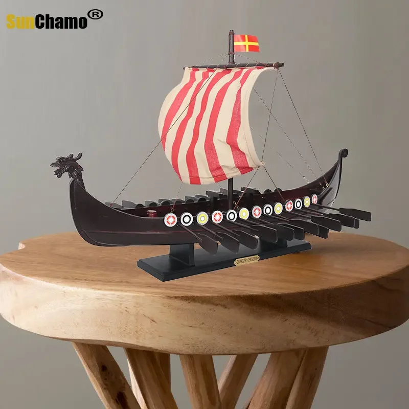 Sunchamo-modelo de barco de vela de dragón antiguo, decoración artesanal para el hogar, accesorios de acorazado vikingo nórdico para sala de estar