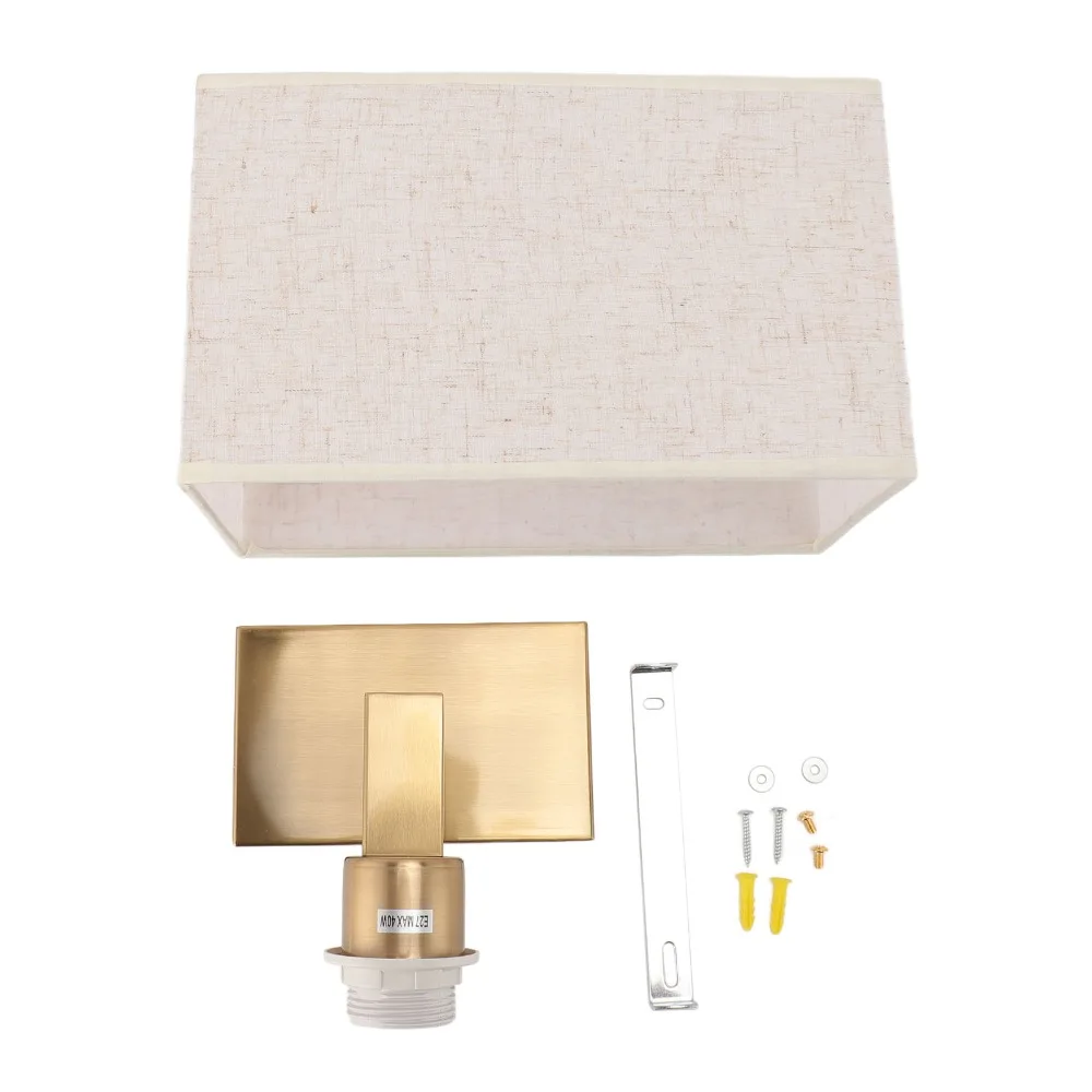 Modern Linen Shade Wall Lamp Gold AC 85-265V Wall Sconce E26 E27 Holder Hardwired Wall Light Hotel