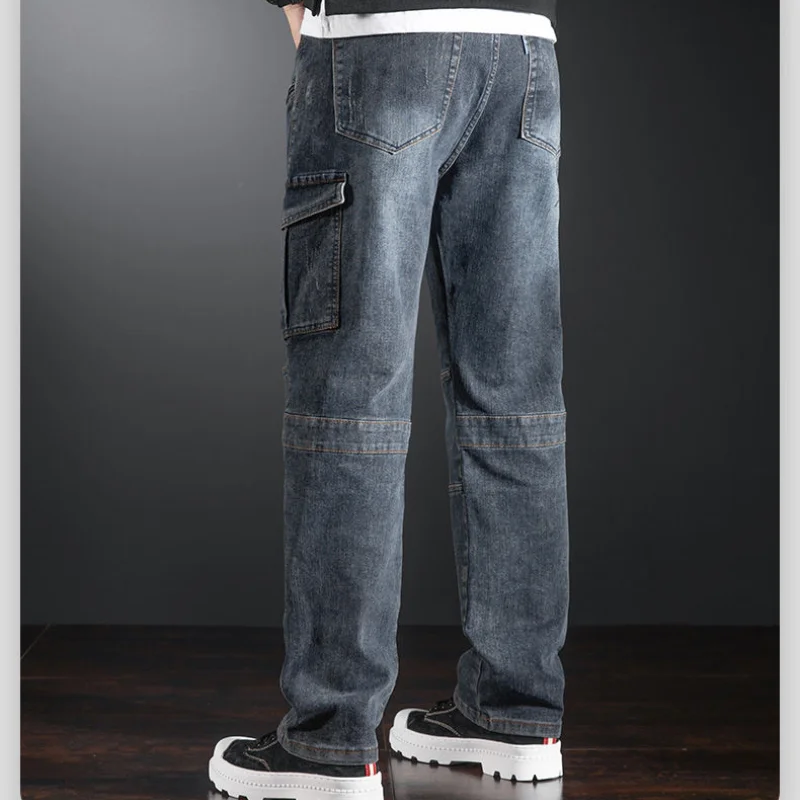 2024 New Men's Jeans Outdoor Sports Jogging Cargo Pants Street Style Multi-Pocket Fashion Large Size Loose Jeans Men's Clothing