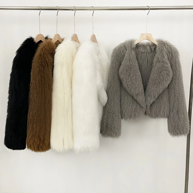 

Двусторонняя шуба из лисьего меха, элегантная утягивающая высокая талия, молодой стиль, модная кожаная одежда с отложным воротником, короткая длина, чистая