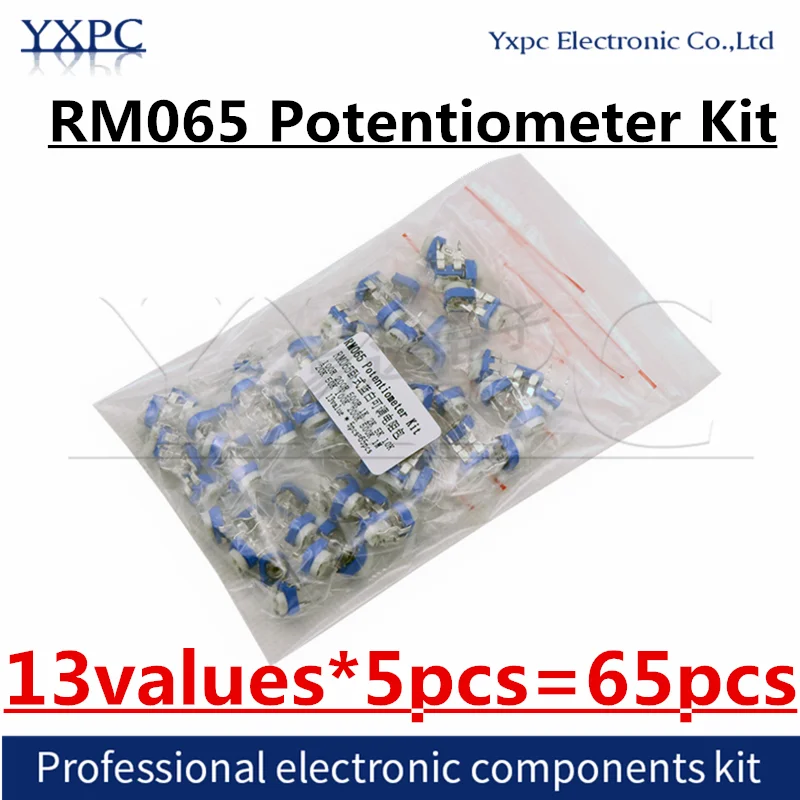 13values*5pcs=65pcs Trimming Potentiometer RM065 top adjustment 100R-1M RM065 Variable Resistors Assorted Kit