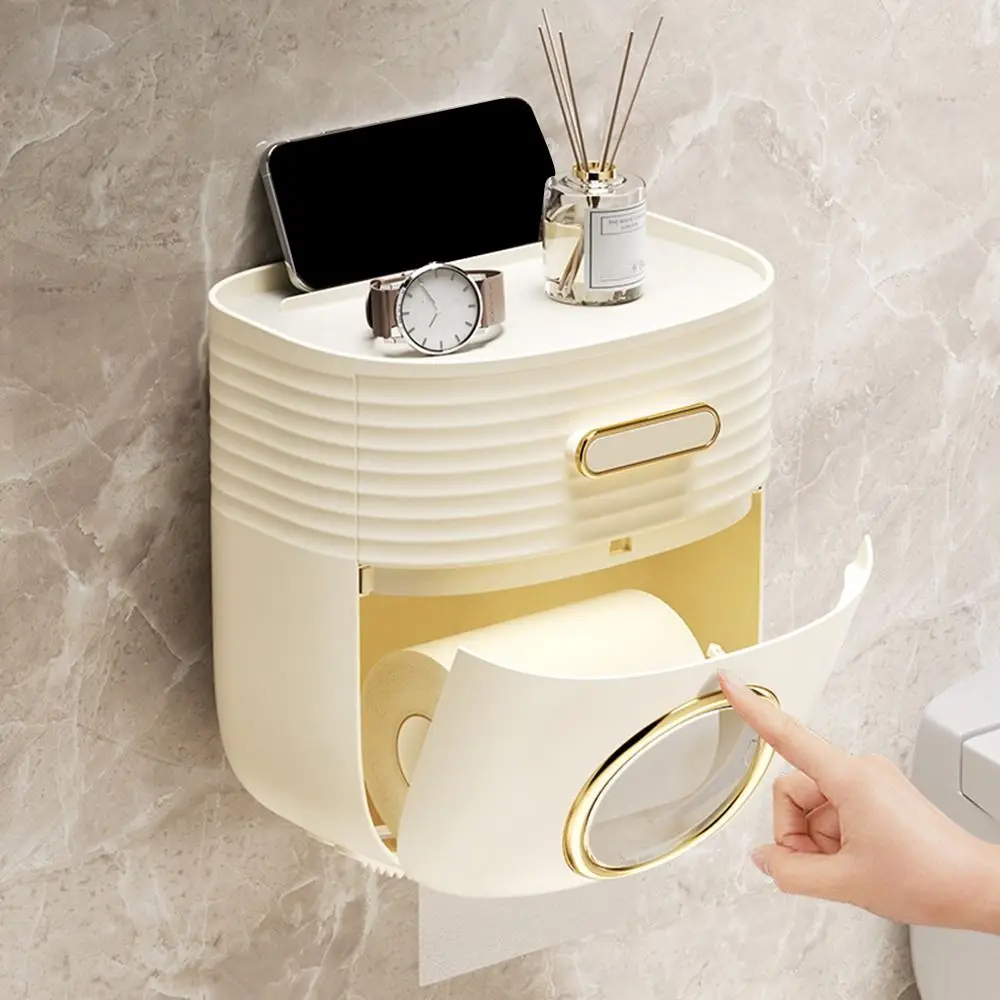 Plastic Toilet Paper Extraction Box Wall-Mounted Large Capacity Toilet Paper Holder with Drawer Waterproof Roll Paper Box