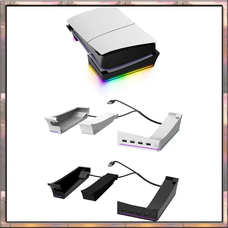 

BAAZ HOT For PS5 Slim/Pro Stand With Light Modes 4 USB Hubs Enhanced Storage & Display White