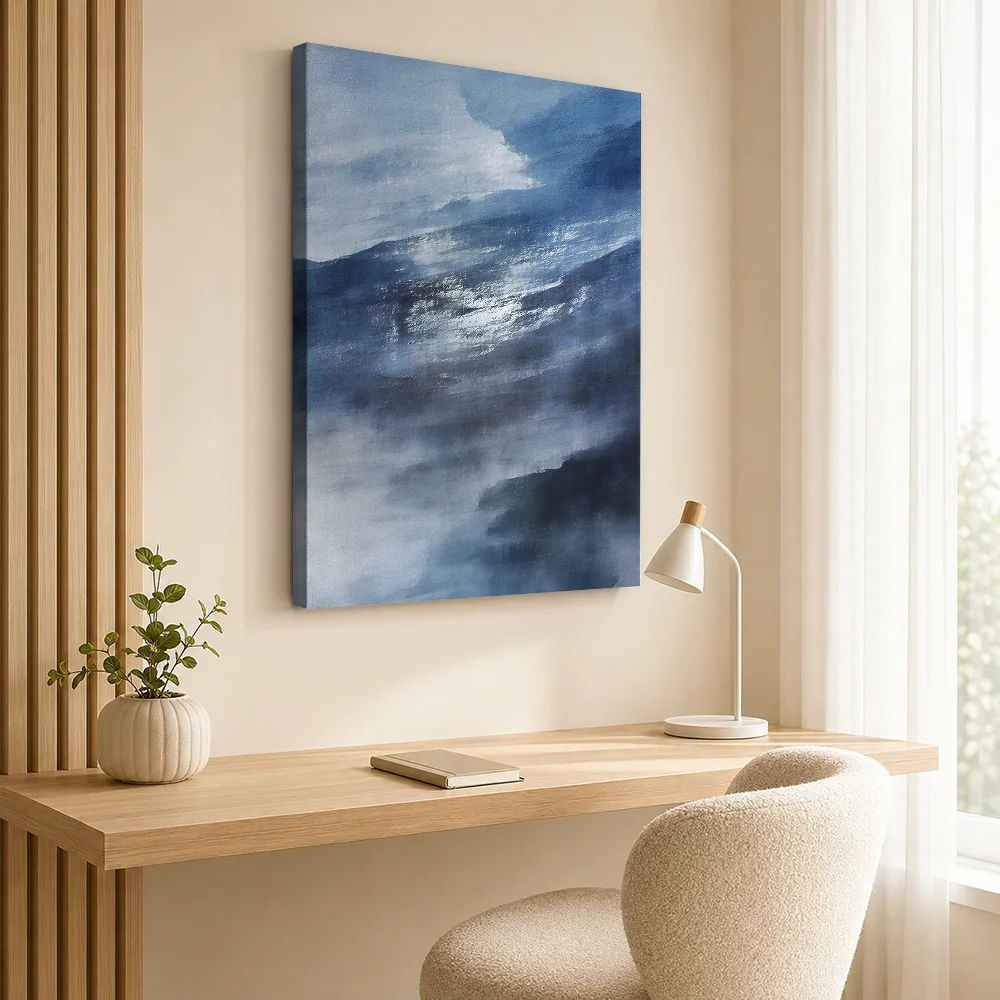 Blue Mountain Layers Canvas Print Personalized Photo Expressive Color Composition Wall Art For Creative Studio, Decorator Gift