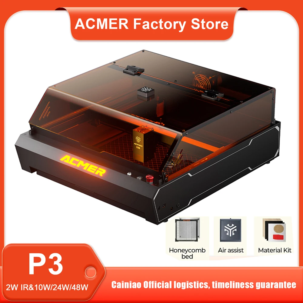 ACMER P3 48W 24W 10W+IR 2W Laser Engraver with Camera Air Assist System Powerful Laser Engraving Cutting Machine for Metal Wood