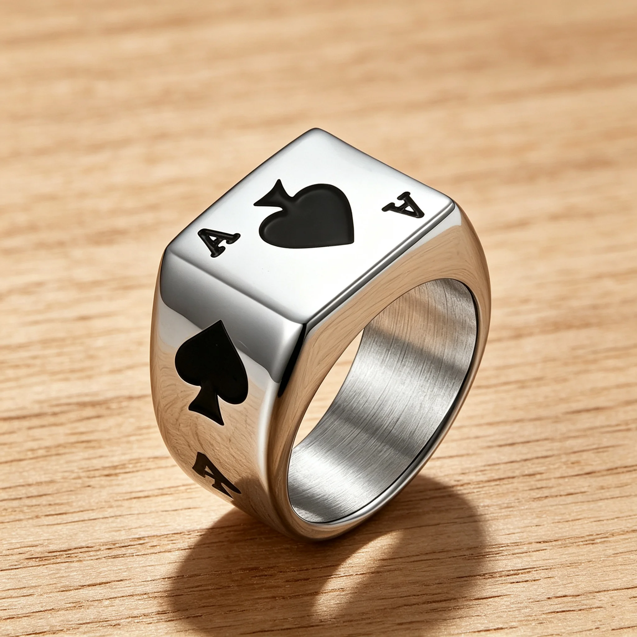 Vintage Ace of Hearts Titanium Steel Ring New Retro Hip-hop Ace of Spades Viking Biker Jewelry Men's Cool Party Ring