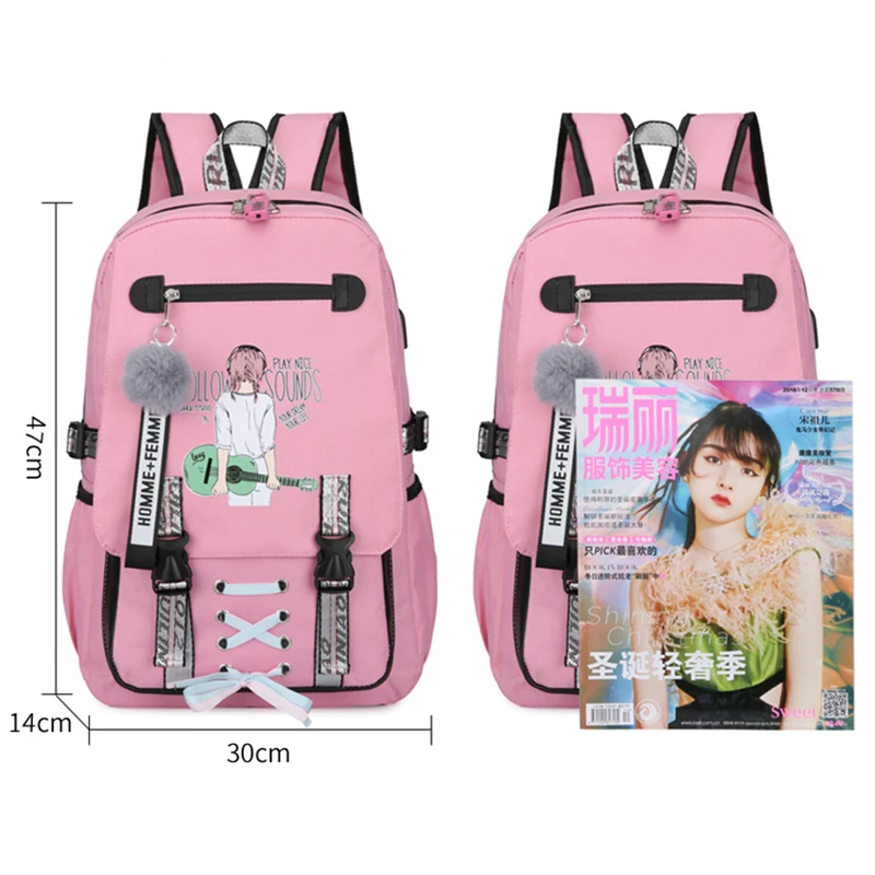 5colors Pink Canvas Backpack Women School Bags for Teenage Girls Preppy Style Large Capacity Back Pack Rucksack Youth Bagpack