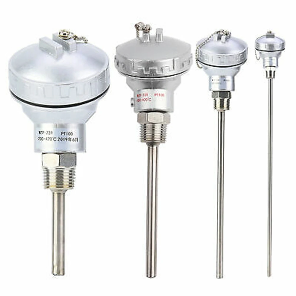 PT100 Temperature Sensor Probe Stainless Steel 1/2'' NPT Thread Thermocouple Terminal Head -200~420°C 50-400mm Pipe Length