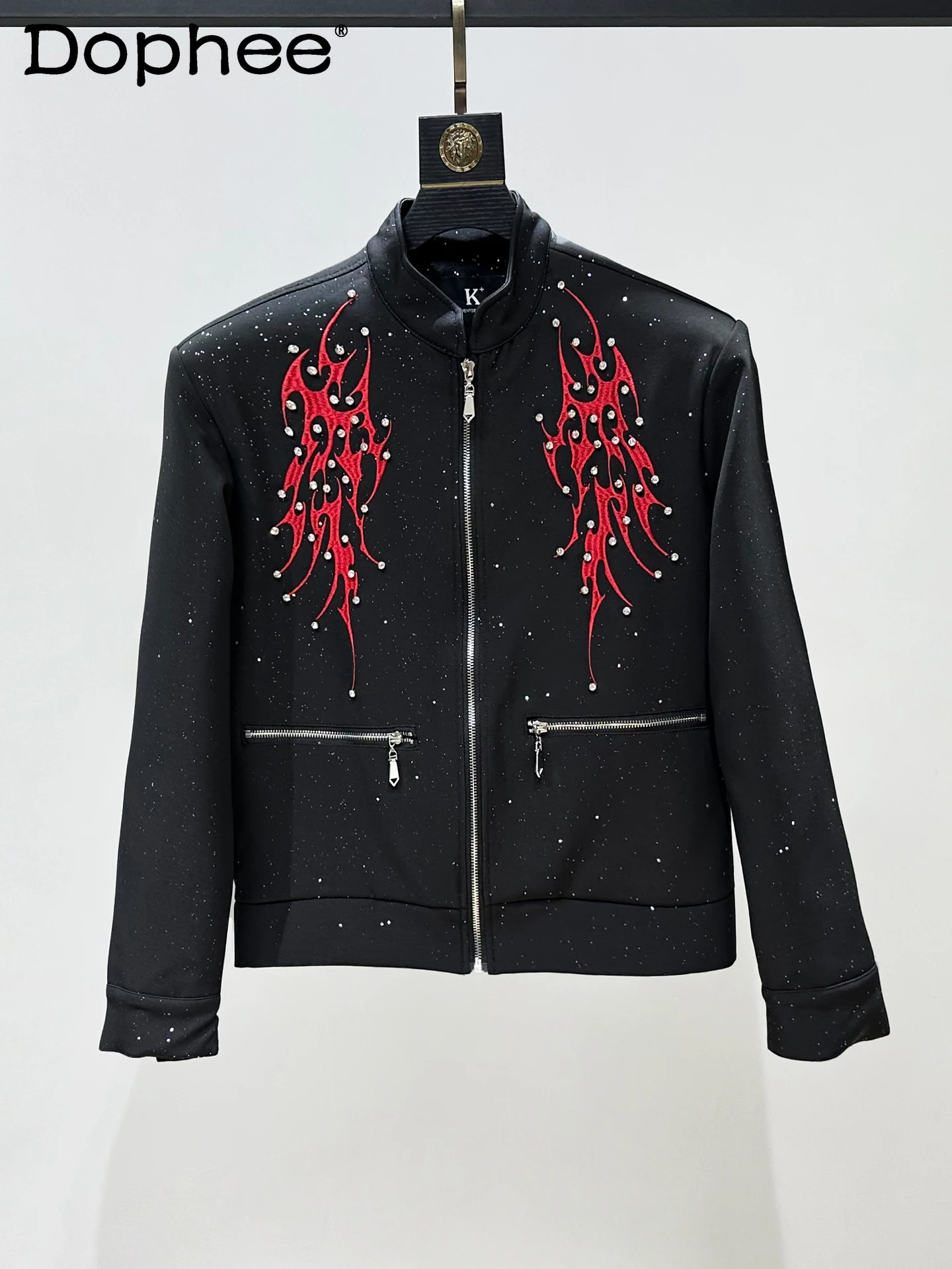 

American Fashion Original Heavy Craft Color Block Embroidery Short Jacket High-end Feel Stylish Beaded Zipper Jacket Trendy Men