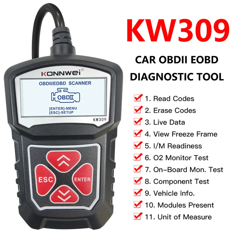 

KONNWEI KW309 OBD2 сканер ELM327 автомобильный двигатель считыватель кодов неисправностей для 12 В EOBD ремонт инструментов сканирования OBDII инструменты для автоматической диагностики