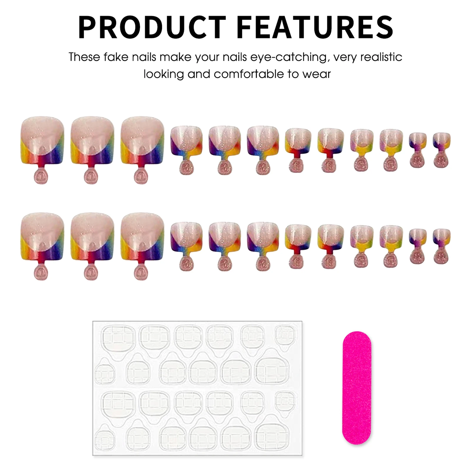 24 قطعة لون عاري أظافر وهمية الصيف الملونة الفرنسية تلميح اضغط على تو الأظافر لامعة الترتر تصاميم غطاء كامل الأظافر كاذبة #4