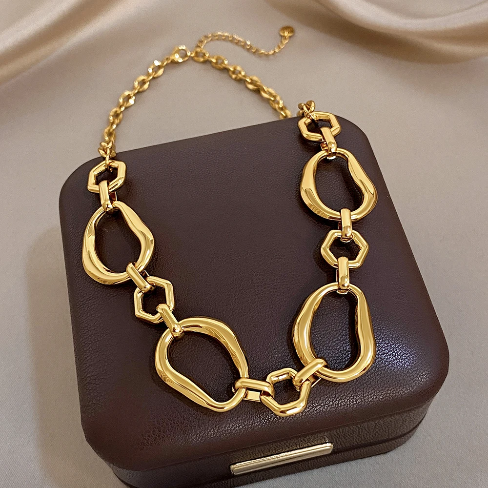 Irregular Geometric Circle Chain Necklaces for Women Fashion Gold Silver Color Stainless Steel Necklace Waterproof Jewelry